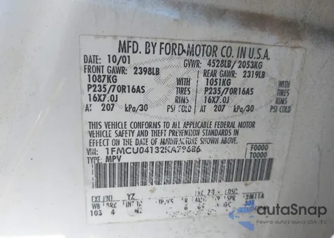 2002 Ford Escape Xlt из США, поврежденный, VIN 1FMCU04132KA79686